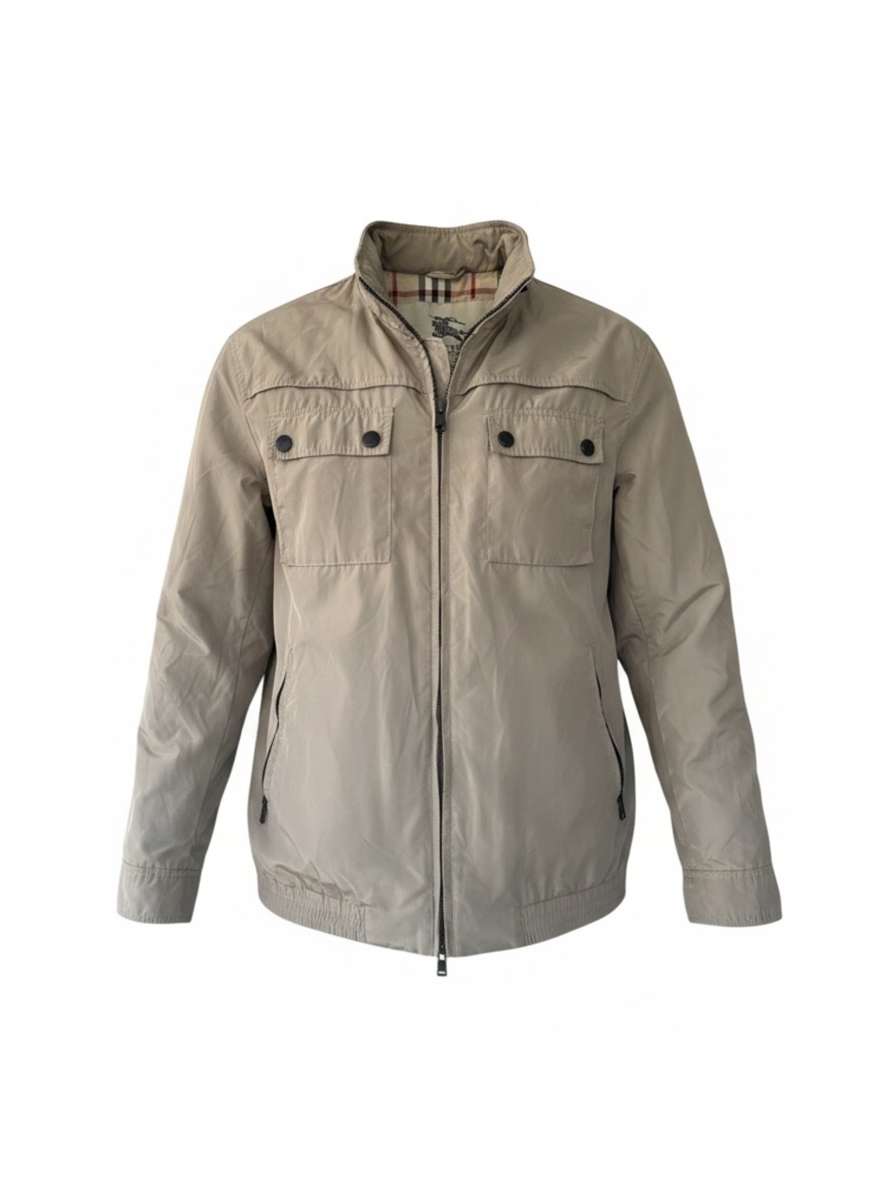 Burberry Windbreaker Jacket Nova Check Khaki Nylon Size Large Water Resistant
